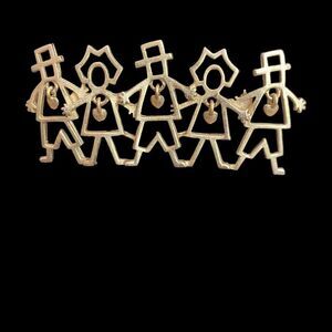 AJC Brooch Pin Figural People Boys Girls Dangle Hearts Goldtone